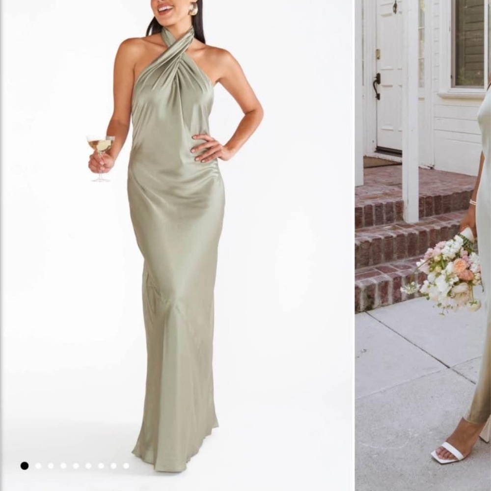 Elegant Halter Neck Dress in Sage Green